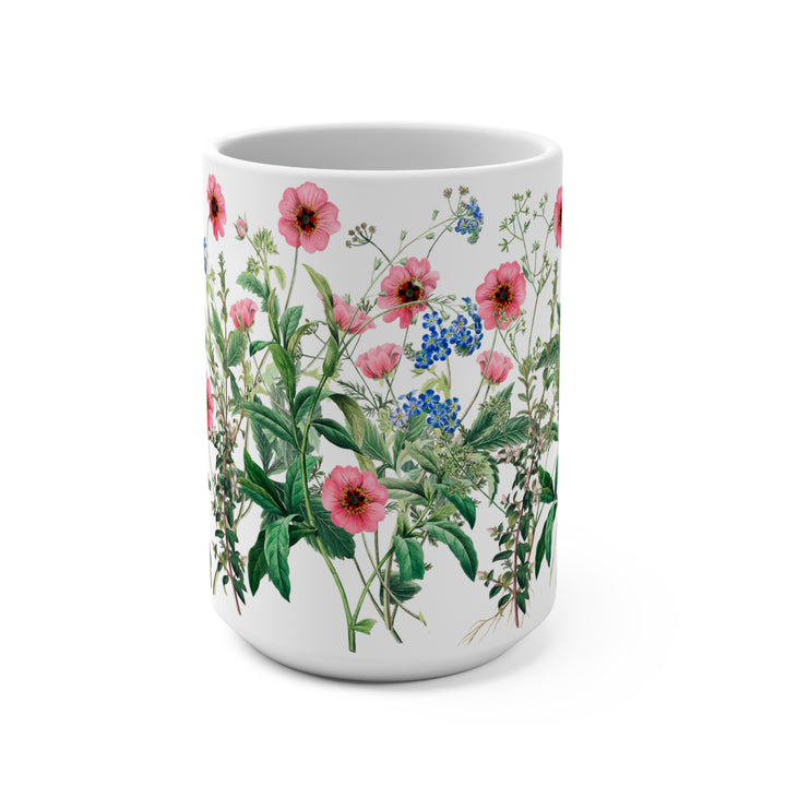 Wildflower Mug 15oz - Pink & Blue Herbs Nature-Lover Gift BPA-Free