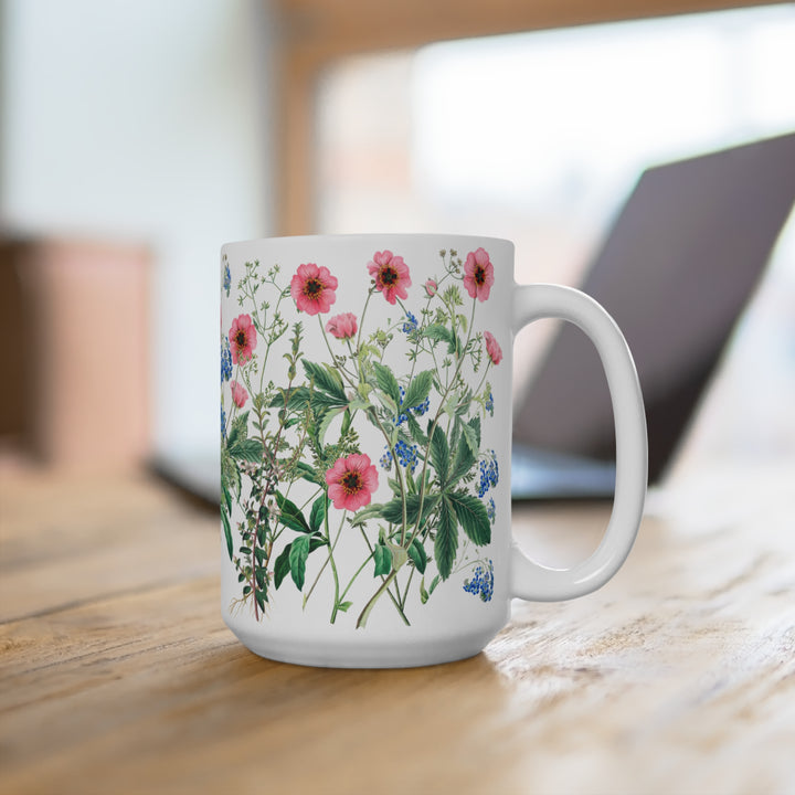 Wildflower Mug 15oz - Pink & Blue Herbs Nature-Lover Gift BPA-Free