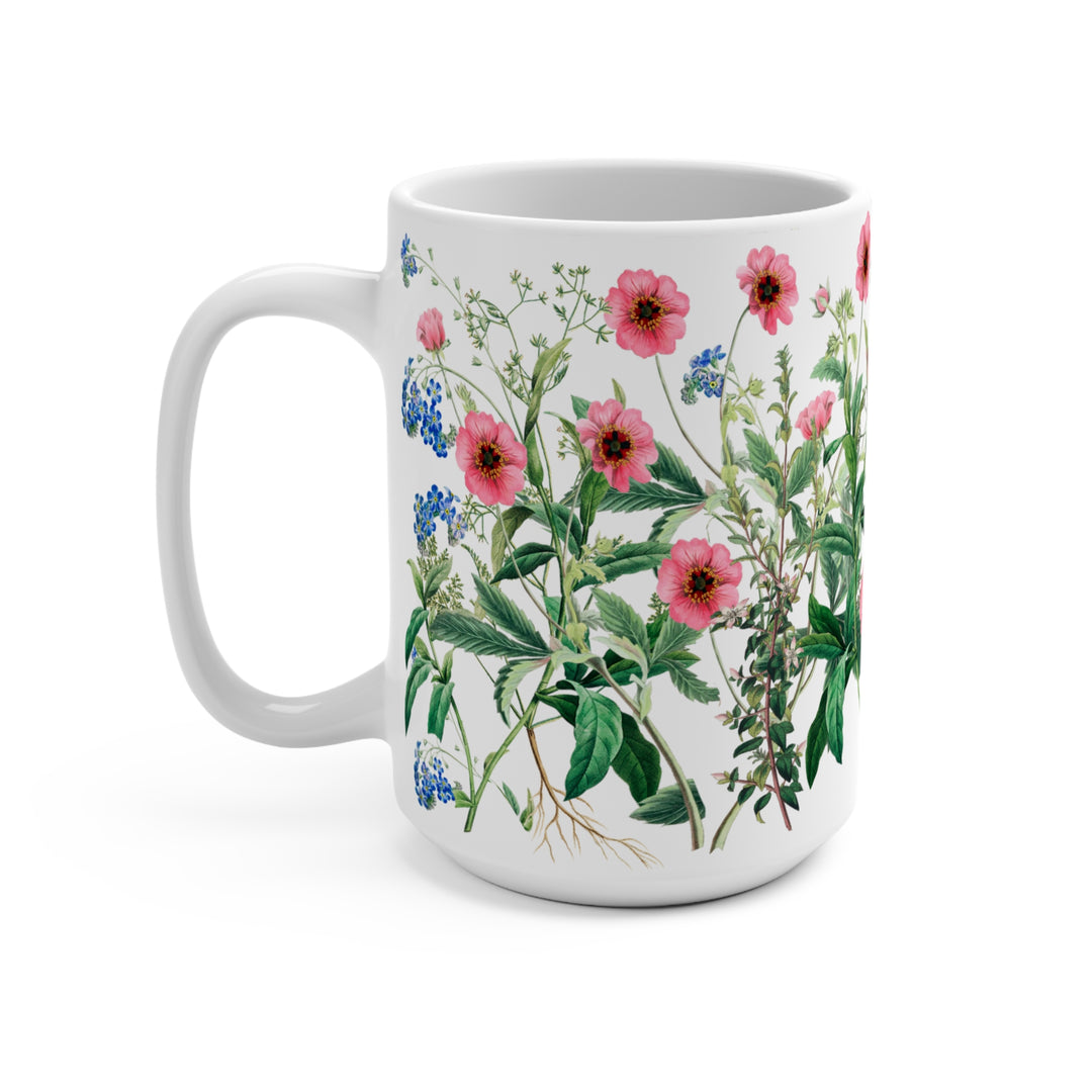 Wildflower Mug 15oz - Pink & Blue Herbs Nature-Lover Gift BPA-Free